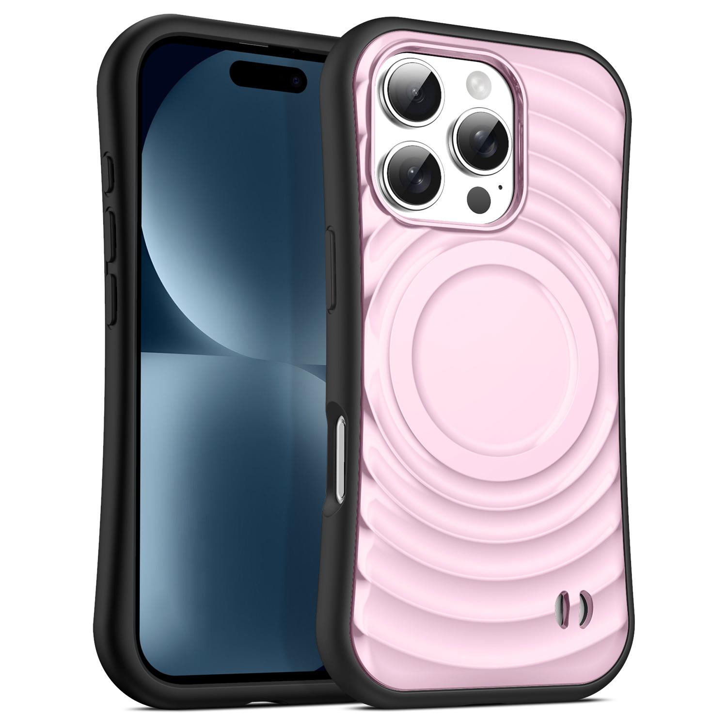

For iPhone 16 Pro Max Case Compatible with MagSafe Wavy Curves Texture Slim Anti Drop PC + TPU Back Cover D