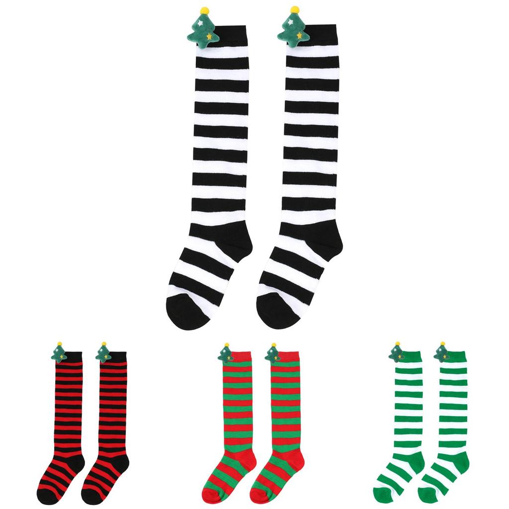 Cute Plush Christmas Socks For Kids Over The Knee Striped Cartoon Toy Socks