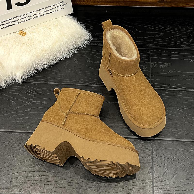 Thick-soled heightening women's boots, fur integrated snow boots women's new winter warm, piled and thickened short boots