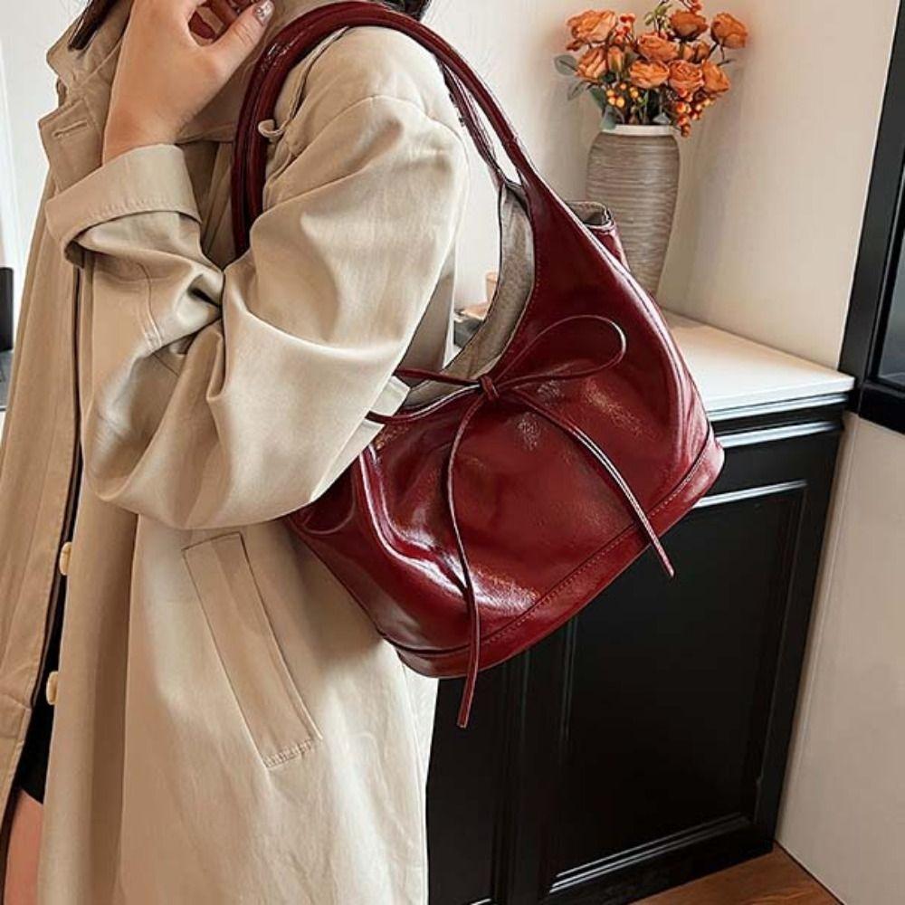 Korean Style Cloth Bow Shoulder Bag Handbag Underarm Bag Versatile Canvas Tote Bag Women