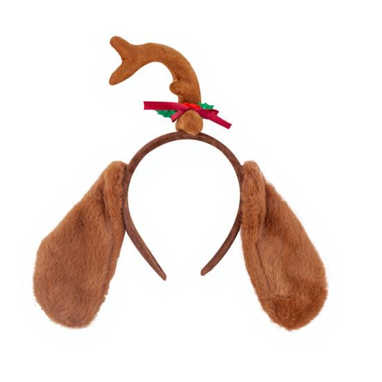 Dog Antler Headband Christmas Pet Costume Hairband Adjustable Headband with Bow Floppy Ears for Medium Large Dogs Holiday Party Dress-up