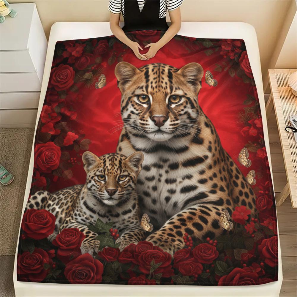 1PC Leopard Cat Print Flannel Blanket, High quality All Seasons, Home Decor, Warmth and Comfort, Perfect for Christmas Gifts