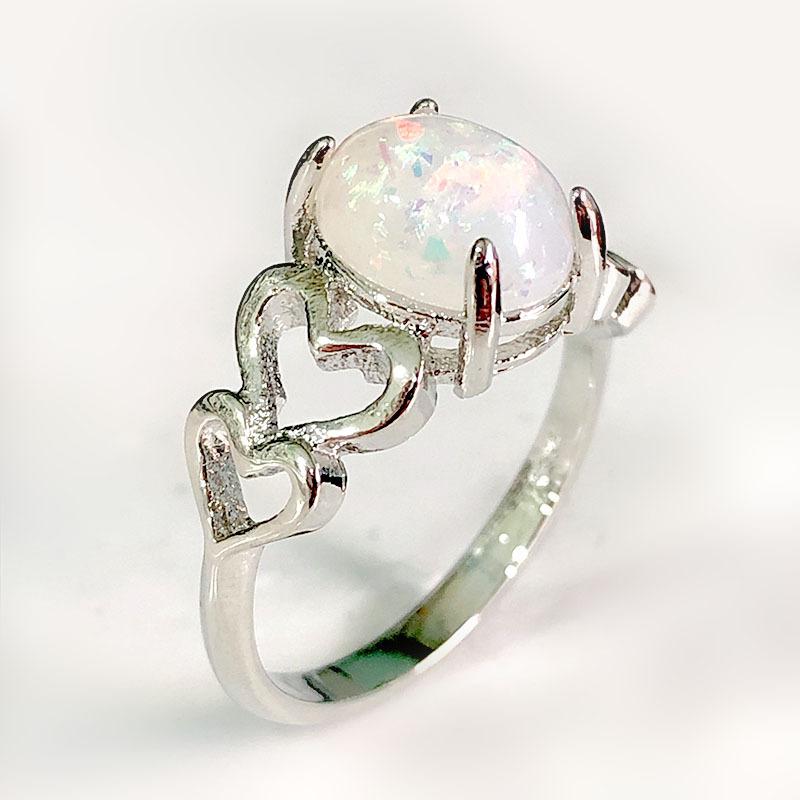 Huajie Women's Colorful Opal Rings Heart Hollow Shape Delicate Wedding Female Copper Metal Ring Trendy