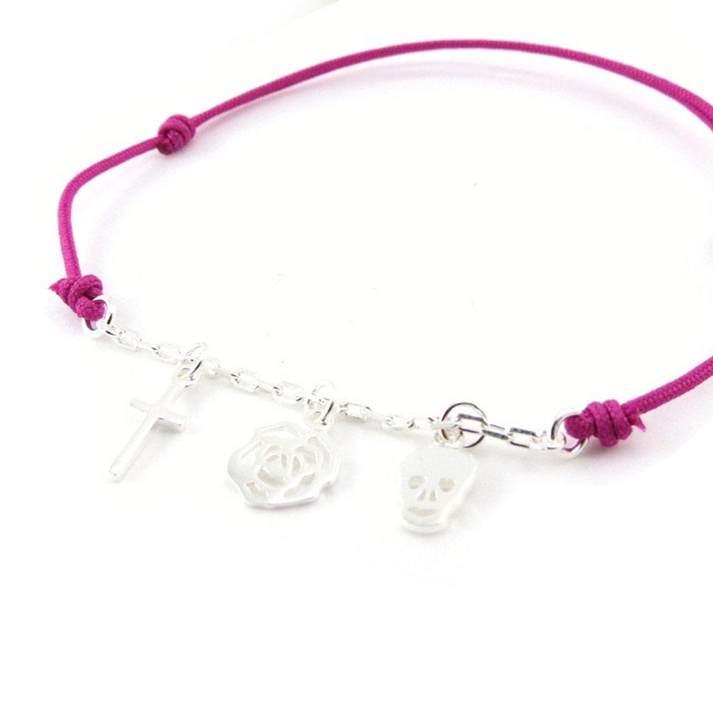 Les Trésors De Lily [J0810] - Bracelet Argent 'Tête de Mort' rose argenté - 10 mm