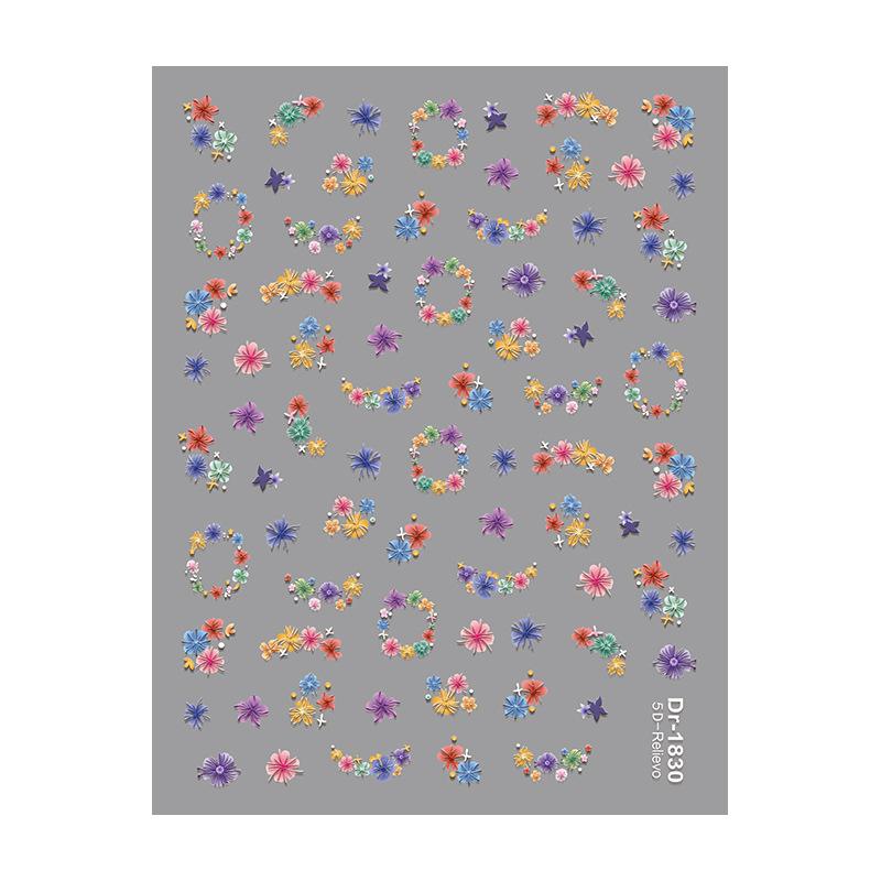 Redanco 5D Embossed Silver Dried Flower Nail Stickers Dr1832
