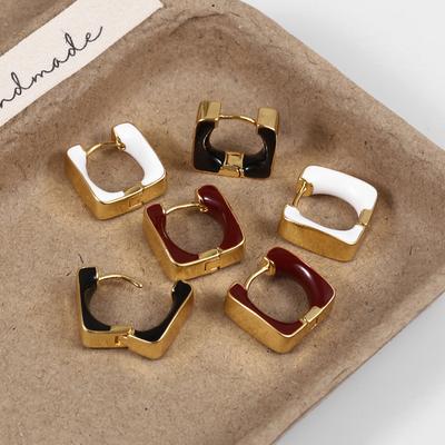 PONYKISS  Sterling Silver Enamel Square Hoop Earrings for Women Minimalist Geometric Fine  Vintage Accessories