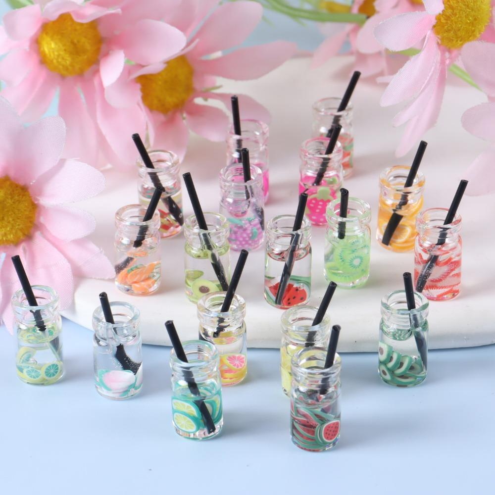 10Pcs Resin Kawaii Colorful Mini Fruit Bottle Food Drinks For Doll House Kitchen Ornaments Dolls Party Children'S Toys