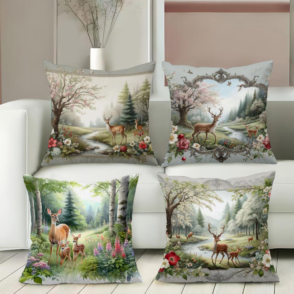Deer And Forest Scenes Floral Decorative Cushion Covers Polyester pillowcase, sofa decorative cushion cov Headboard Pillow