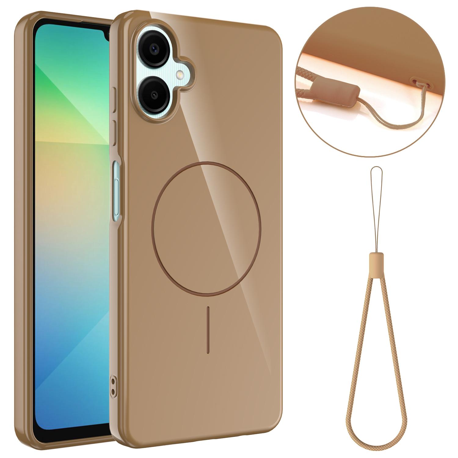

For Samsung Galaxy F06 5G/Galaxy M06 5G/Galaxy A06 5G Magnetic Case Compatible with MagSafe TPU Phone Back Cover with Lanyard Desert Gold