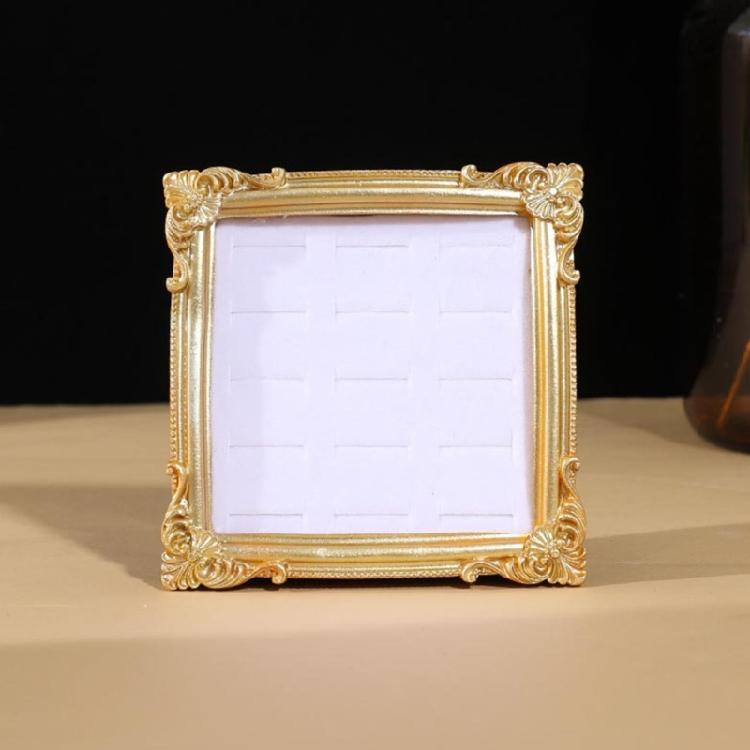 Dekoratives goldenes Harz Ohrring-Präsentationsfach Schmuck-Organizer Fotorahmen für Boutique-Auslagen