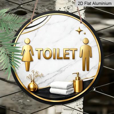 2D Flat, 1pc Modern Minimalist Round Aluminum Restroom Sign, Wall-Mounted Bathroom Sign with English Labeling, Suitable for Apartment, Home, Office