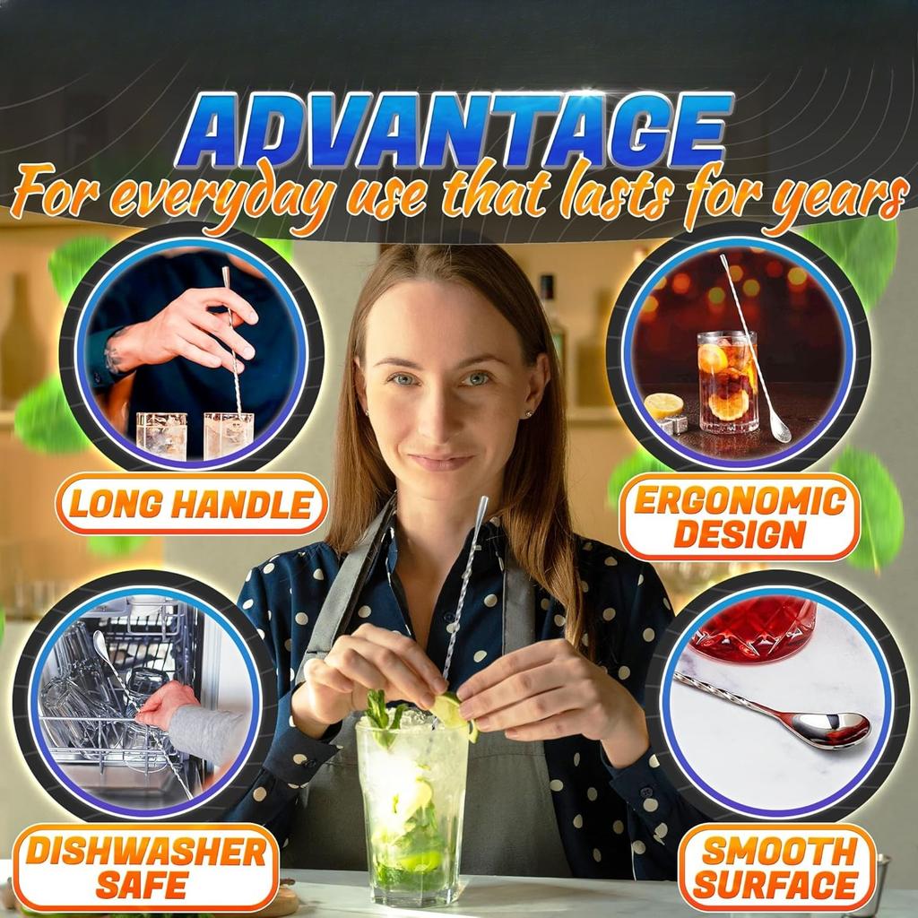 D2 30/40cm 304 Stainless Steel Stirring Bar Spoon Cocktail Spoon Spiral Pattern Bartending Tool Drip Spoon Long Handle Bar Tool