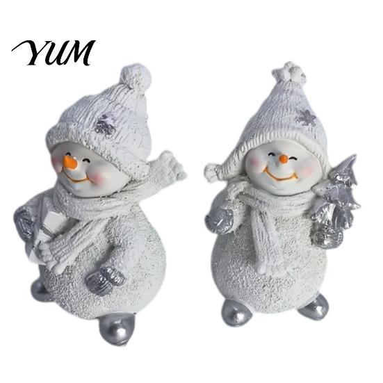 Winter Atmosphere Table Decor 2Pcs Christmas Snowman Figurine, Cute Tabletop Decor, Resin Snow Statue with Gift for Friends Knit Hat Scarf Home Mantel