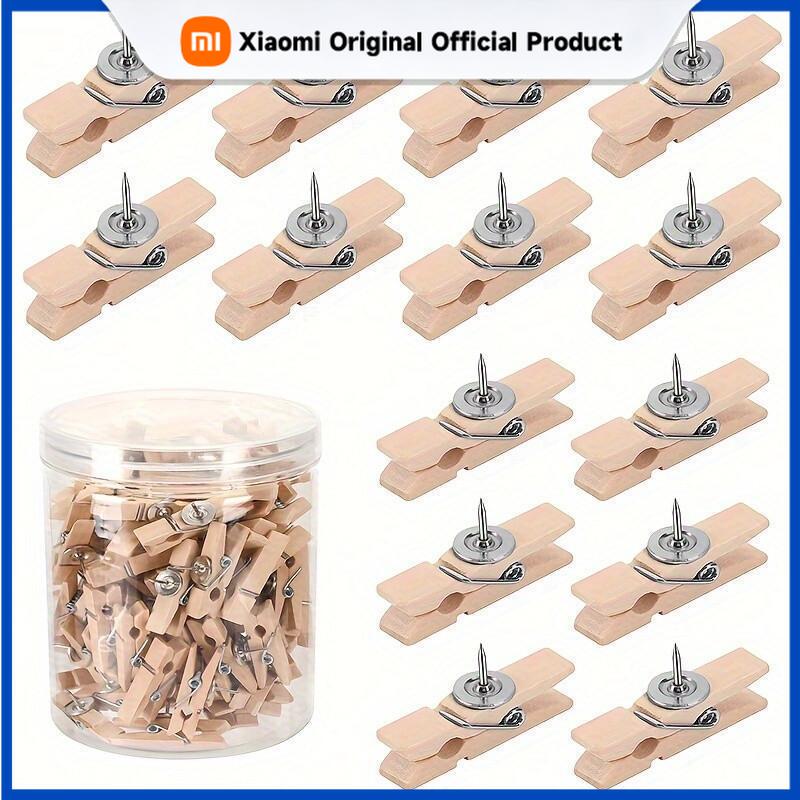 Xiaomi 20PCS-Wooden Push Pin Clip Set with Clear Storage Box for Cork Boards, Bulletin Boards, Photos and DIY Crafts