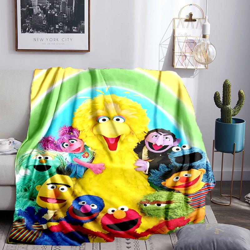 Colorful Sesame Muppets Together Throws Blanket Flannel Blankets Plush for Couch Bed Gifts for Men Women Travel picnic blanket Christmas fan gifts