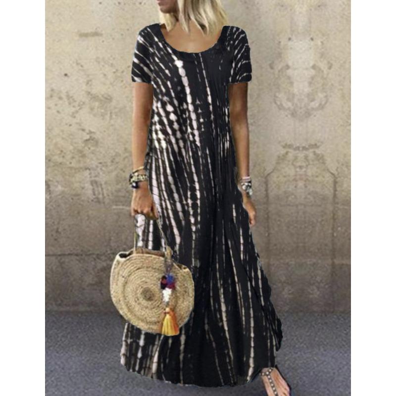 QICED Fashion Summer Spring Short Sleeve O-Neck Casual Dresses