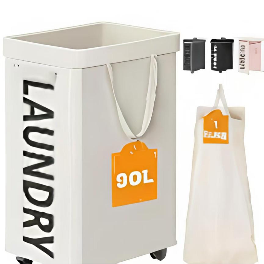 

Foldable Laundry Basket with Wheels - Removable Storage Bag for Clothes and Toys бежевый