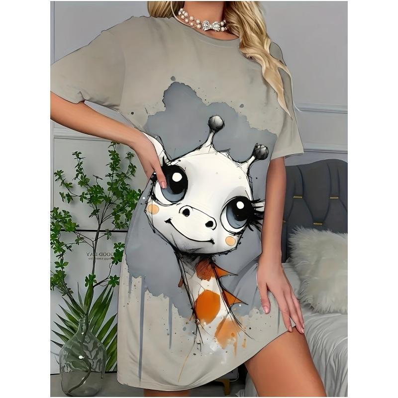 2026 Women s Cartoon Printed Short Sleeved Plus Size T-shirt For Both Outdoor And Home Wear L