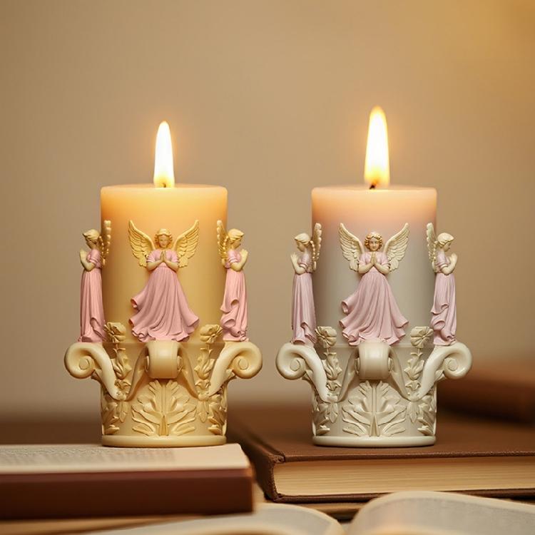 Angel Embossed Cylinder Candle Silicone Mould Multipurpose Silicone Mold For Handmade Candle Soap Chocolate Baking Tool