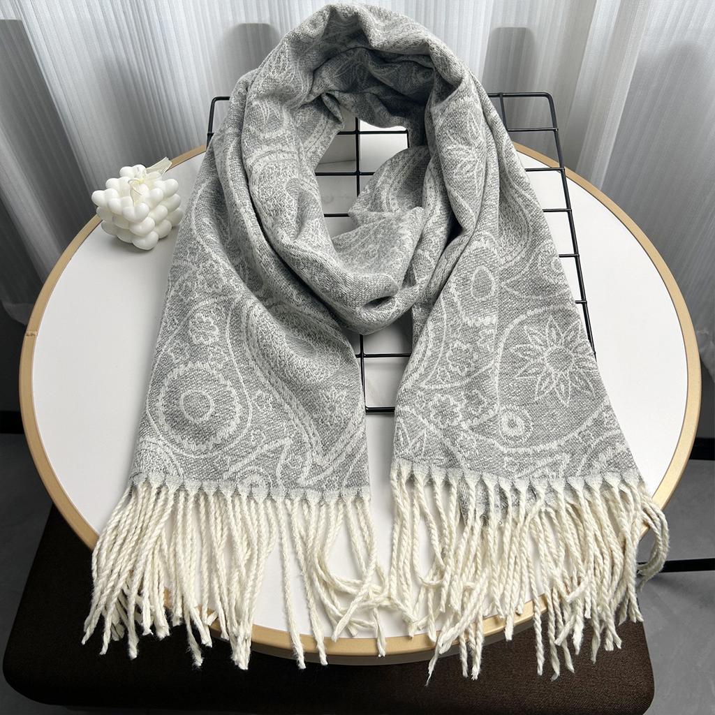New Autumn and Winter Scarf with Cashew Flower Warm Large Shawl Imitation Cashmere Long Tassel Scarf