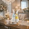 Wood Grain Resin Easter Bunny Decorations Simulation Design Bunny Couple Statue  Tabletop Display