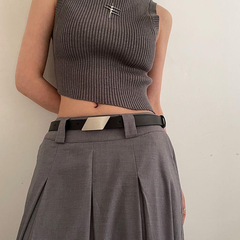 Black Womens Fashionable Pu Belt 2024 Summer Simple Versatile Design For Students