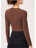 Women's Long-Sleeve Yoga Suit with Padded Waterdrop Cup and Ruched Slim-Fit Sports Top