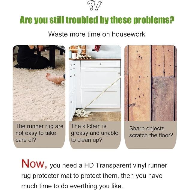 2 3 4 5 6 Ft Clear Floor Runner for Hardwood,Non Slip Vinyl Large Area Rug Protector Cover for Living Room Entryway Home Cuttable Plastic Carpet