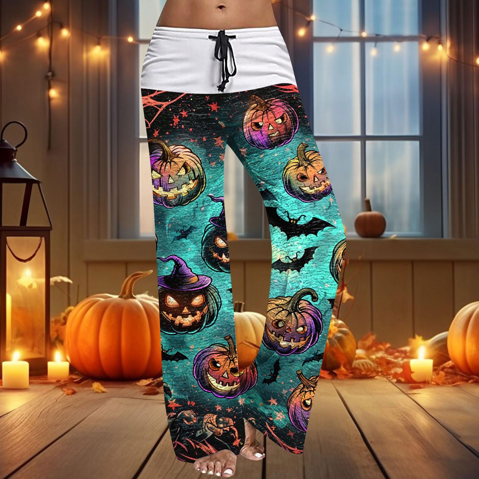 

Женские повседневные широкие брюки на шнуровке, повседневные брюки с принтом на Хэллоуин S небесно-голубой