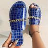 European and American large size chain flat bottom one-word slippers stone pattern open-toed beach sandals