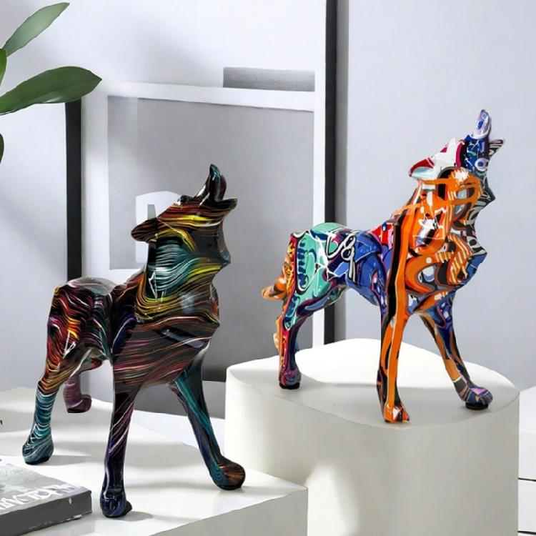 Geometric Wolf Sculpture Resin Animal Figurine for Modern Home and Office Decoration Unique Animal Figure