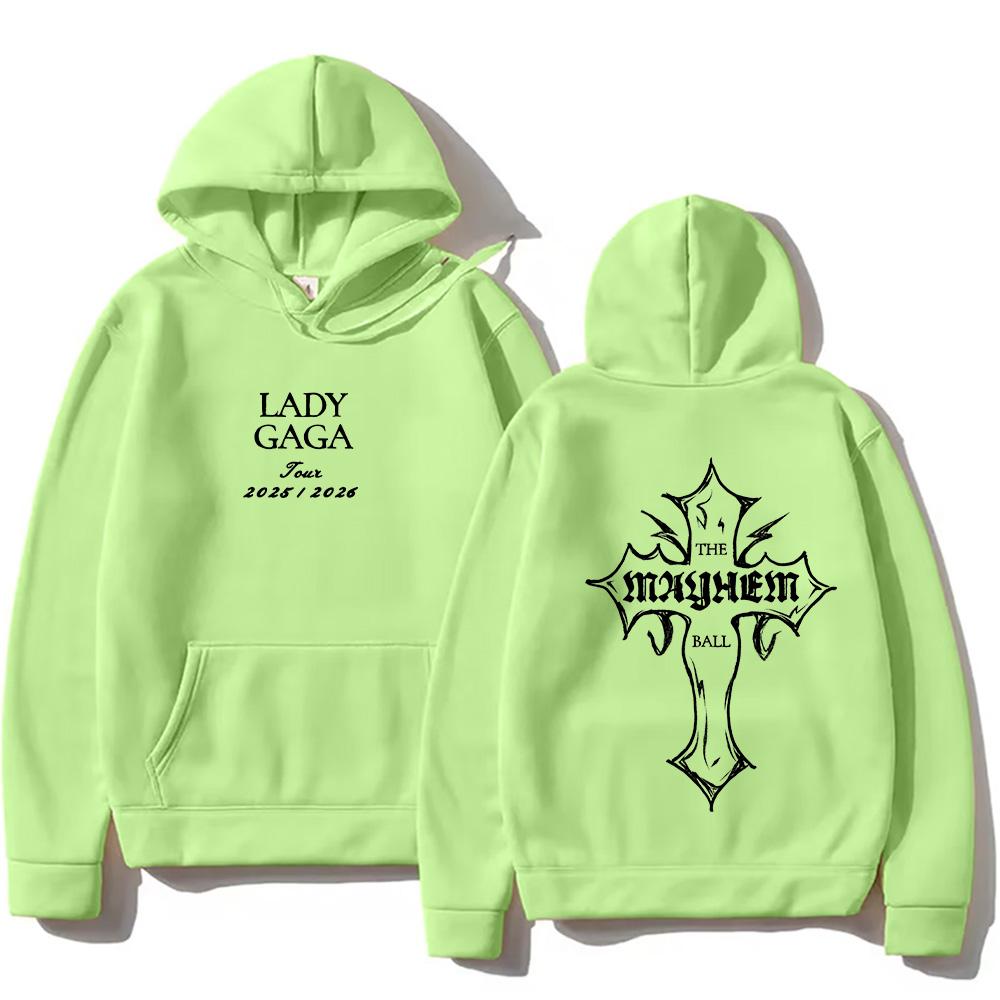 Lady Gaga Fashion Hoodies Lady Gaga MAYHEM Cross Cutoff Print Sweatshirt Fall Retro With Hooded Clothing Unisex Loose Streetwear