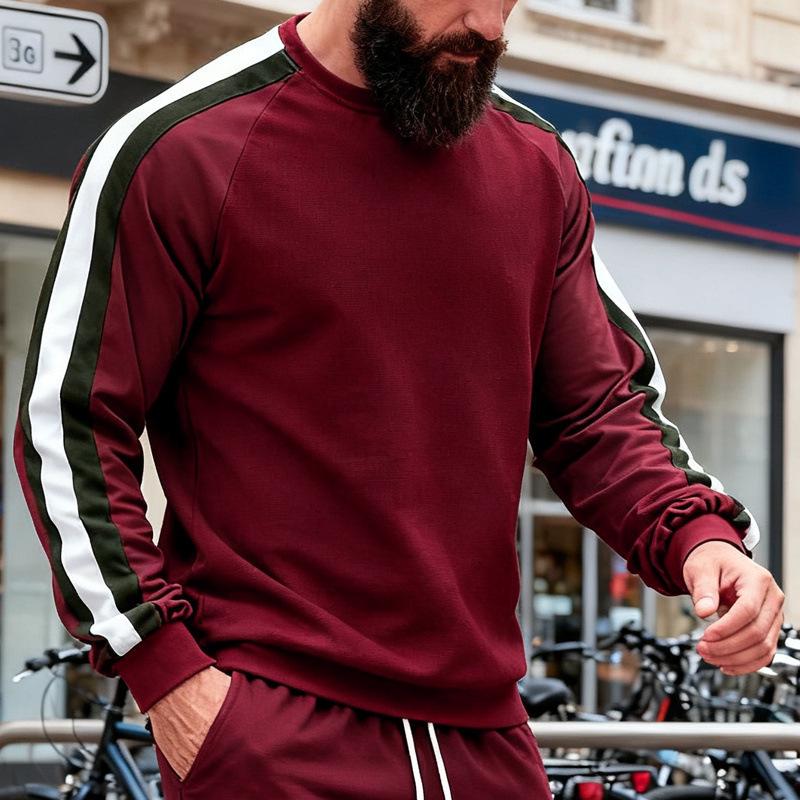 Мужская толстовка с капюшоном в полоску из европейского хлопка с бархатом - Повседневная верхняя одежда Весна/Осень S красный