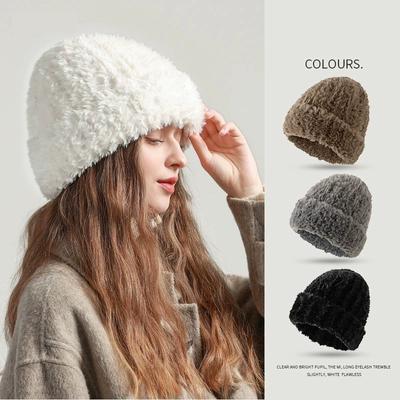 New Women's Fall And Winter Thickened Warm Imitation Fur Ear Protection Knitted Cap Wool Cap Fashion Trend Ladies Hat