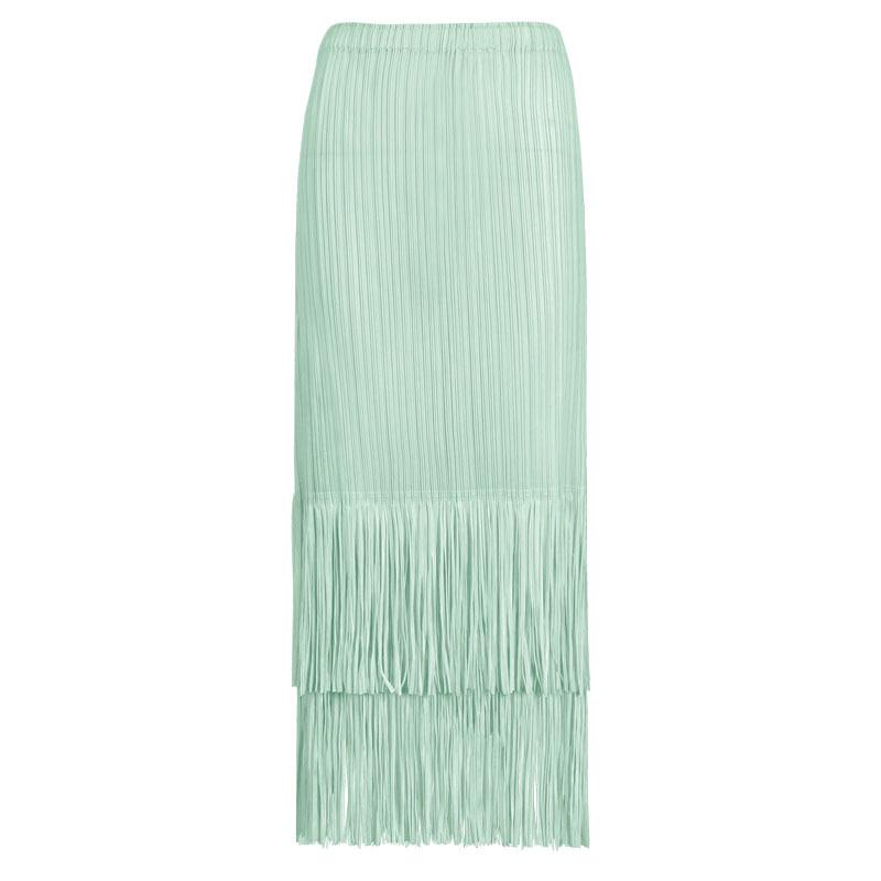 2025 Summer Pleated Tassel A-line Midi Skirt – High Waist Commute Design for Women