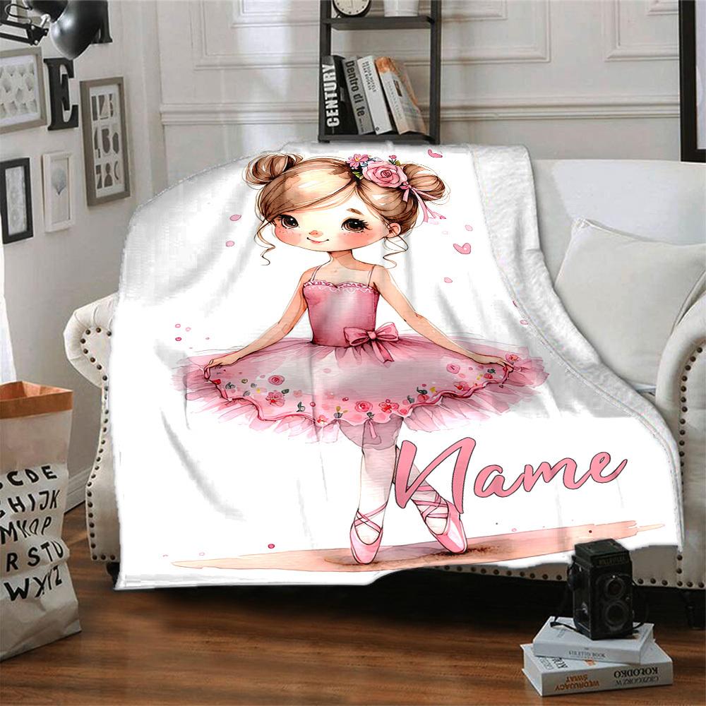 Ballet Girl Theme Home Customize Your Name Blankets Comfortable Soft Lightweight Multiseasonal Use Blanket For Picnics Sofas Offices Beds Living Rooms