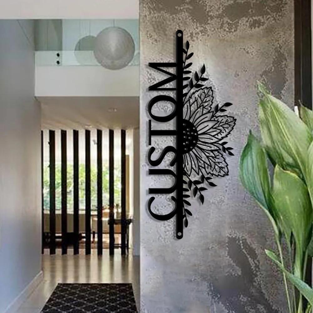Custom Sunflower Metal House Number Sign, Outdoor Courtyard Address Plaque, Personalized Wall Art Decor.