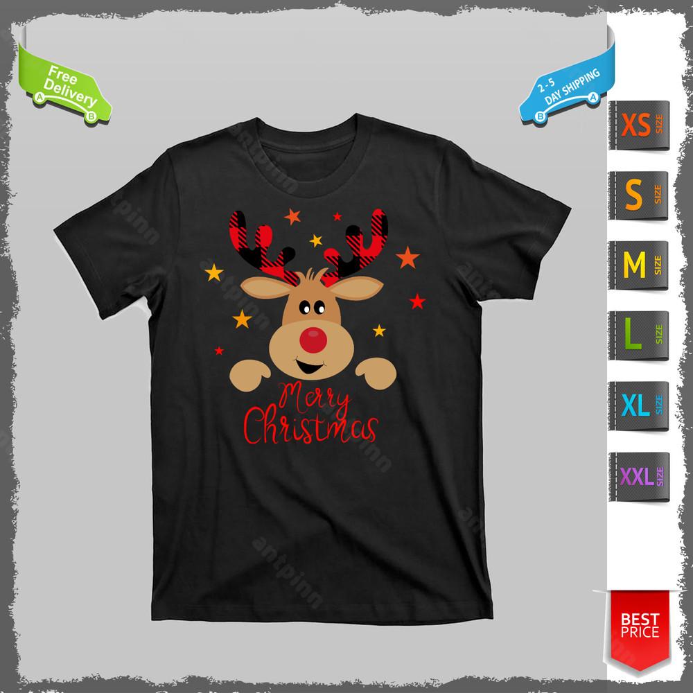 Merry Christmas Reindeer Graphic Print T-shirt
