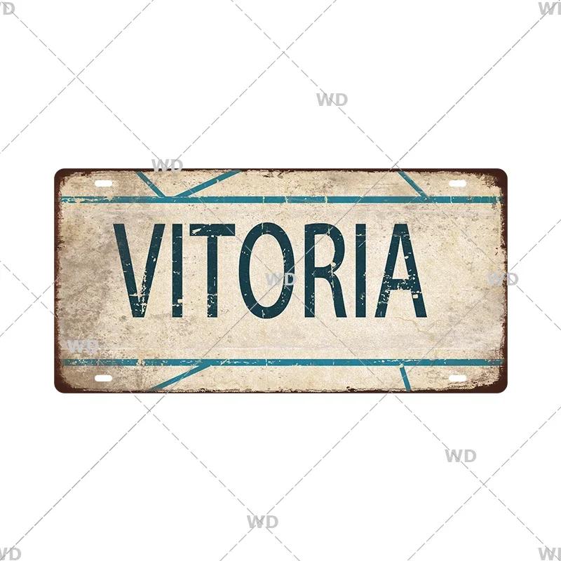 Spain City Metal Sign Licenses Plate Plaque Metal Vintage Tin Sign BARCELONA/MADRID/SEVILLE Flag Bar Pub Man Cave Club Poster