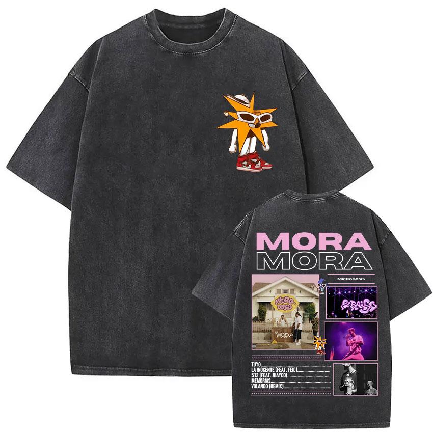 Vintage Washed Mora Lo Mismo De Siempre Album Letter Print TShirt Mens Women High Quality Fashion Oversized Cotton T Shirts