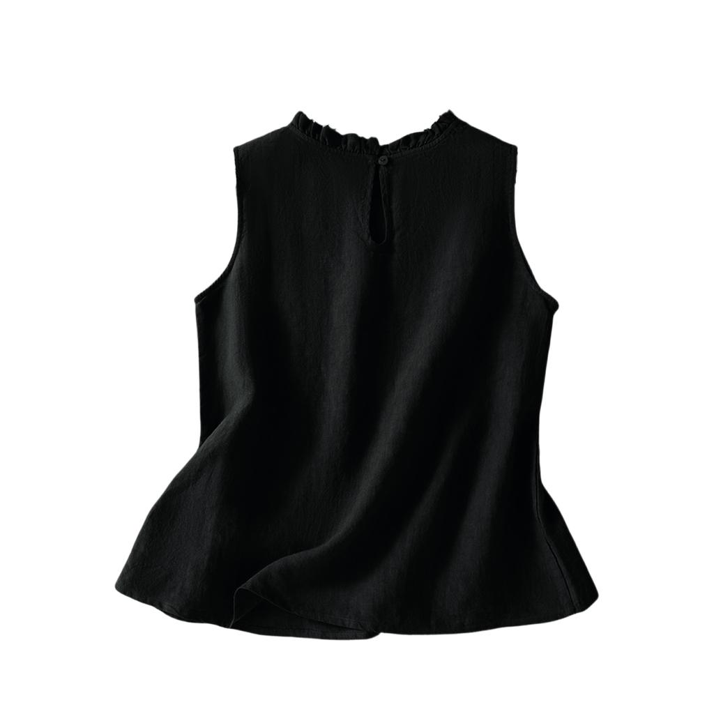 Women's Ruffled Collar Cotton And Linen Vest