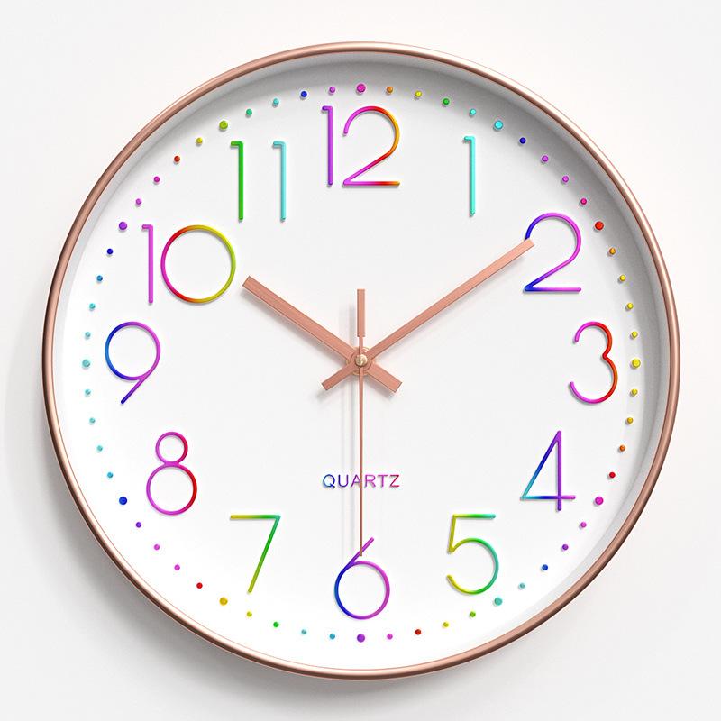 Пластиковые Бесшумные Настенные Часы Креативные Модные Часы для Гостиной Трехмерные Цифровые Радужные Настенные Часы 30 см