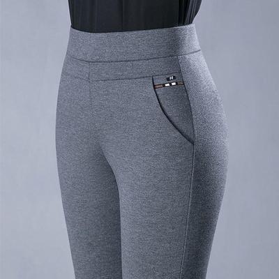 Womens High Waist Stretch Slim Pencil Pants Spring Autumn Casual Trousers Black Gray All Match Style Middle Aged Ladies Fashion