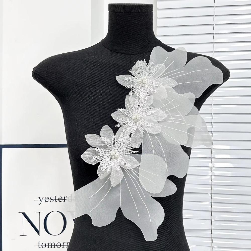 3D Dress Cloth Pin Multi-layer Embroidery Studded Patch New Organza Flower Patch  Corsage Accessory