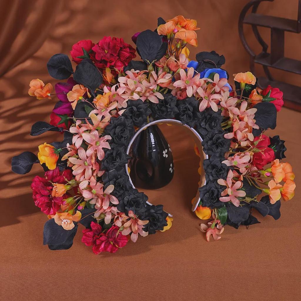 Quanzhou Hanfu Silk Flower Hairpin Headband - Dark Series Floral Crown