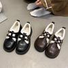 Fashion British Style Leather Shoes for Girls Winter 2024 Thick Soled Lamb Wool Warm Uniform School Cotton Shoes Plush PU Woman
