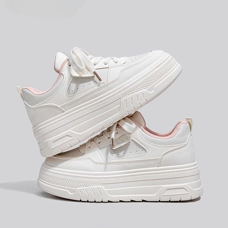 

Популярные белые туфли на толстой подошве из кожи для женщин 2024 года, новые студенческие спортивные дышащие туфли для женщин, увеличивающие рост 40