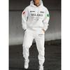 Men's Casual Two Piece Set, Featuring Milan Pattern Printed Drawstring Pocket Hoodie, Paired with Drawstring Outdoor Casual Sports Pants