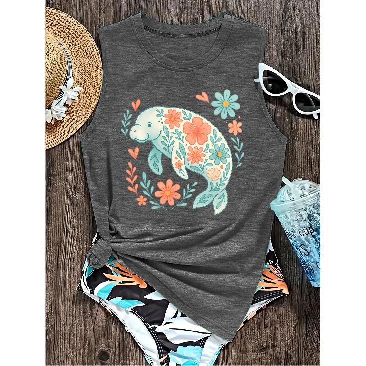 2026 Summer New Abstract Line Mountain Sunrise Graphic Print Round Neck Women Sleeveless Tank Top Soft Comfort Versatile Casual Daily Vest