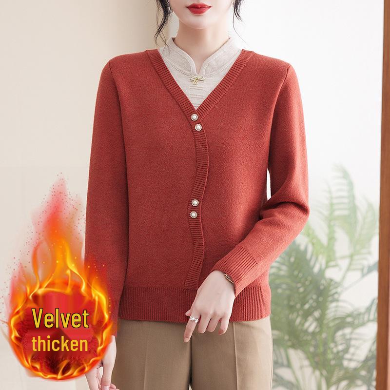 

Зимний бархатный свитер-кипао «два в одном» для женщин среднего возраста M (85-95 jin) красный